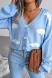 Casual Patchwork Buckle  Contrast V Neck Tops Sweater