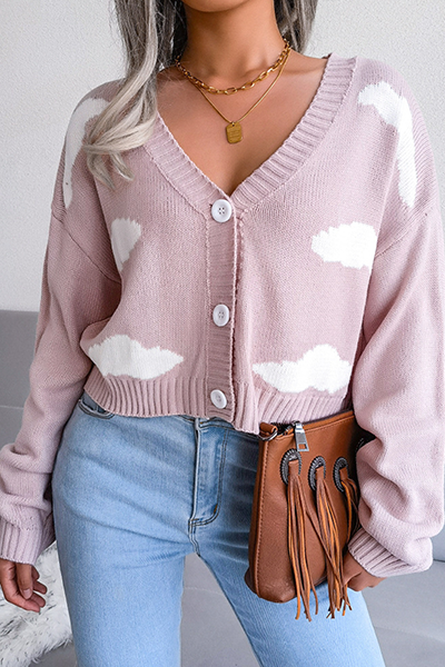 Casual Patchwork Buckle  Contrast V Neck Tops Sweater