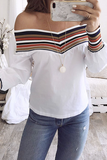 Casual Striped Patchwork Off the Shoulder Tops