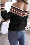 Casual Striped Patchwork Off the Shoulder Tops