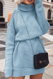 Casual Hollowed Out Patchwork Turtleneck Straight Dresses (Without Belt)