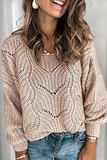 Suéteres casuales sólidos ahuecados con cuello redondo y retazos (5 colores)