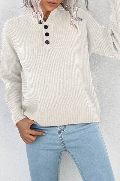 Casual Solid Split Joint Buckle Tops Sweater