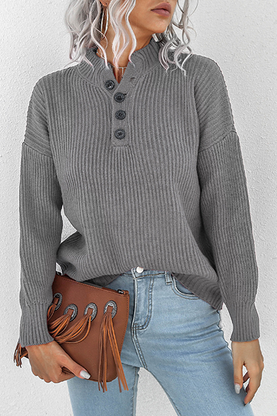 Casual Solid Split Joint Buckle Tops Sweater