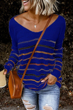 Casual Striped Patchwork V Neck Sweaters(3 Colors)