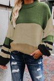 Suéter informal con cuello en O y contraste con combinación dividida y rayas