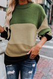 Suéter informal con cuello en O y contraste con combinación dividida y rayas