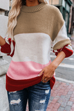 Casual Striped Split Joint  Contrast O Neck Tops Sweater