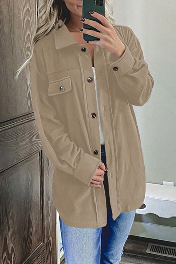 Casual Solid Buckle Turndown Collar Outerwear(8 Colors)