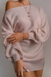 Suéter casual sólido com junta dividida fora dos ombros
