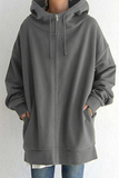 Casual Solid Draw String Pocket Zipper Hooded Collar Tops(13 colors)