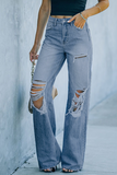Casual Street Solid Tassel Ripped Straight Wide Leg Bottoms