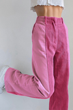 Calças casuais de retalhos de rua com contraste de cintura alta (6 cores)