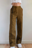 Calças casuais de retalhos de rua com contraste de cintura alta (6 cores)