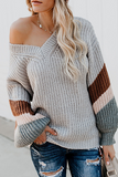 Suéter informal con cuello en V y rayas divididas en contraste