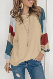Casual Striped Patchwork Contrast O Neck Tops