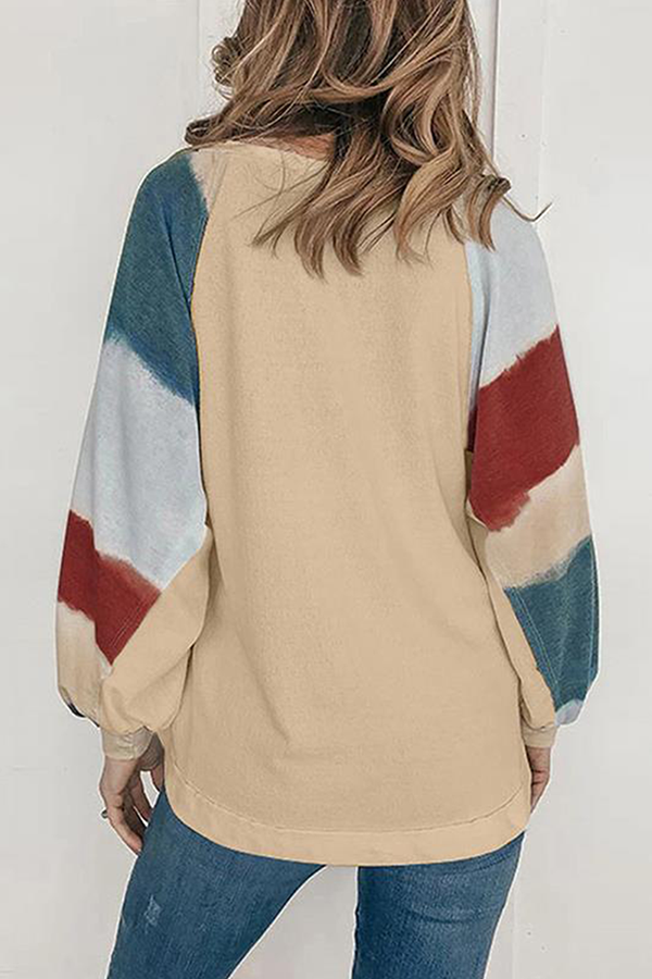 Casual Striped Patchwork Contrast O Neck Tops