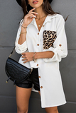Casual Leopard Patchwork Buckle Turndown Collar Tops