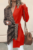 Prendas de abrigo con cuello en V y diseño de correa de retales de leopardo elegante informal