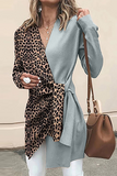 Casual Elegant Leopard Patchwork Strap Design V Neck Outerwear