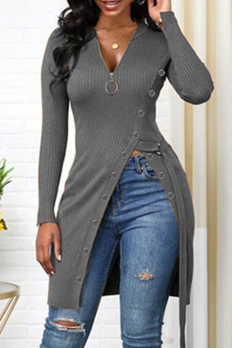 Fashion Casual Solid Patchwork V Neck Tops(6 colors)