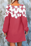 Vestidos casuales florales divididos en contraste con cuello en V y línea A （6 colores）