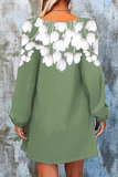 Vestidos casuales florales divididos en contraste con cuello en V y línea A （6 colores）