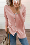 Casual Solid Patchwork Buckle V Neck Tops Sweater(12 Colors)