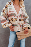 Suéter casual geométrico dividido com fivela e gola em V (3 cores)