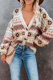 Suéter informal con cuello en V y hebilla dividida geométrica (3 colores)