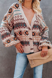 Suéter casual geométrico dividido com fivela e gola em V (3 cores)