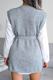 Suéter casual com fenda sólida com cinto e gola redonda (5 cores)