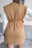 Suéter informal con abertura sólida y cinturón con cuello redondo (5 colores)