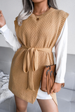 Casual Solid Slit With Belt O Neck Tops Sweater