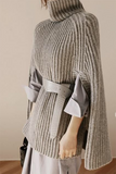 Suéter casual de calle con cuello alto y abertura sólida (sin cinturón)
