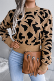 Casual Print Split Joint  Contrast O Neck Tops
