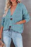 Casual Solid Pocket Buttons V Neck Tops