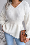Suéteres informales con cuello en V y volantes de retazos lisos (3 colores)