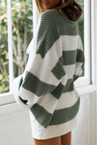 Casual Striped Split Joint  Contrast O Neck Tops Sweater（5 colors）