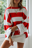Suéter informal con cuello en O y contraste con combinación dividida a rayas (5 colores)