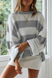 Suéter informal con cuello en O y contraste con combinación dividida a rayas (5 colores)