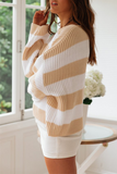 Suéter casual listrado com junta dividida e contraste com gola O (5 cores)