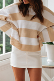 Casual Striped Split Joint  Contrast O Neck Tops Sweater（5 colors）