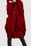 Prendas de abrigo informales con cuello con capucha y cremallera con bolsillo sólido (8 colores)