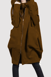 Casacos casuais com bolso sólido e zíper e gola com capuz (8 cores)