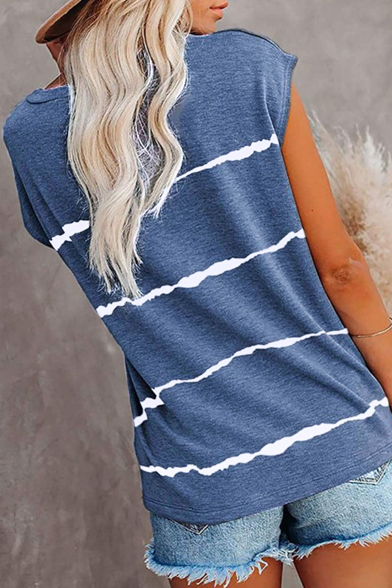 Fashion Street Striped Split Joint O Neck T-Shirts(4 colors)