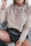 Casual Solid Lace Split Joint O Neck Tops