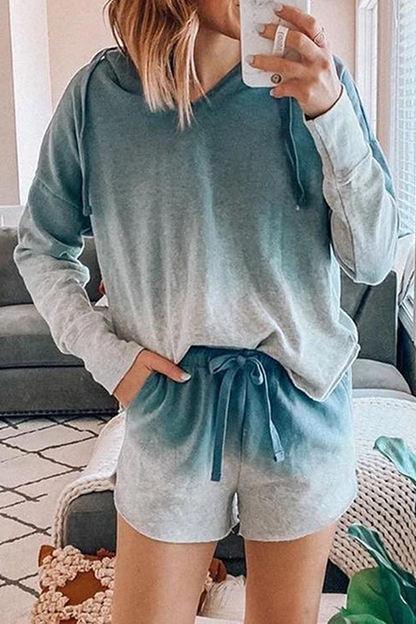 Casual Print Make Old Draw String Hooded Collar Long Sleeve Two Pieces（3 colors）
