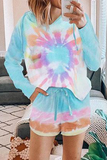 Casual Print Make Old Draw String Hooded Collar Long Sleeve Two Pieces