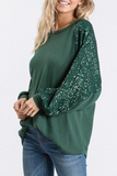 Casual Patchwork Sequins O Neck Tops（4 colors）